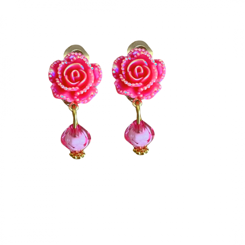 Clipoorbellen Elin lang goudkleurig roze
