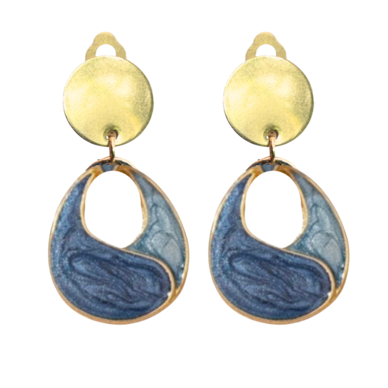 Clip oorbellen Blauw emaille goudkleur
