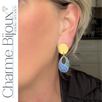 Clip oorbellen Blauw emaille goudkleur