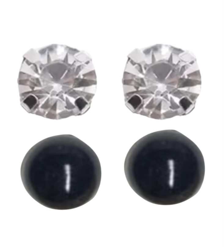 Magneet oorbellen 2 paar zwart strass 8 mm