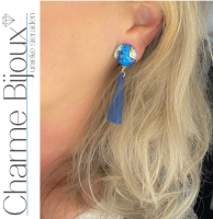 Clip oorbellen blauw hout Saheli