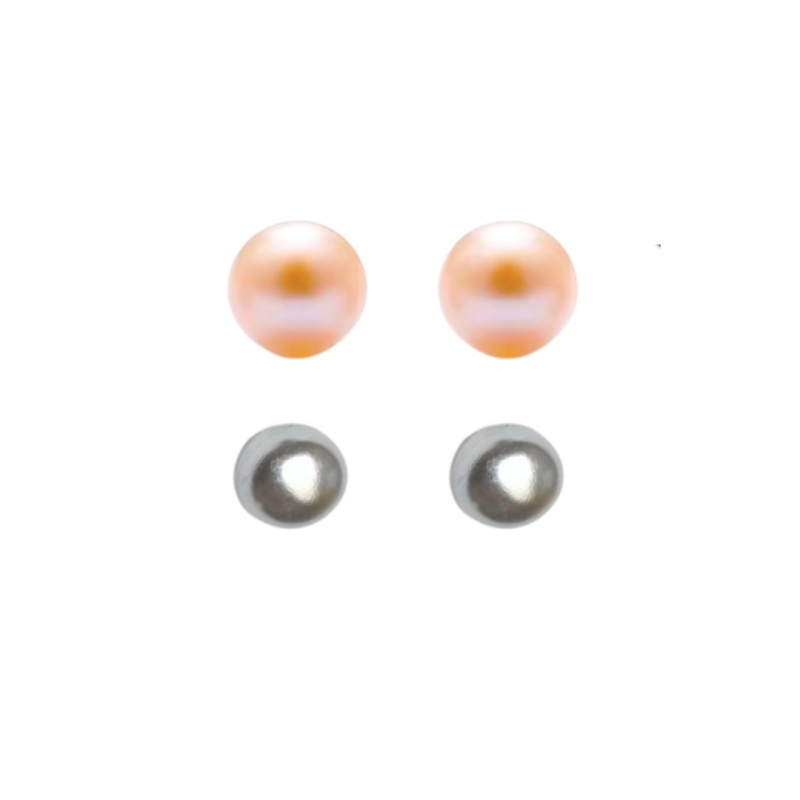 2 paar oorbellen parel grijs 6 mm Champagne 8 mm