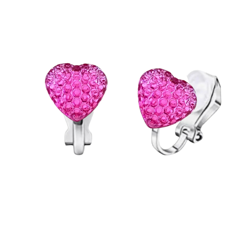 Klem oorbellen Roze hartje  zilverkleur