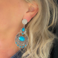 Clip oorbellen Turquoise zilverkleur