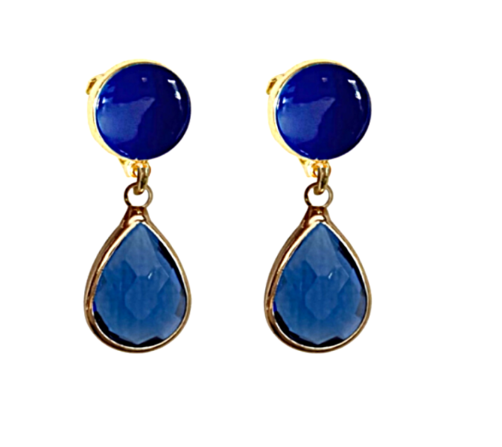 Clip oorbellen Tulsa blauw goudkleurig