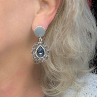 Clipoorbellen Barok blauw zilverkleur