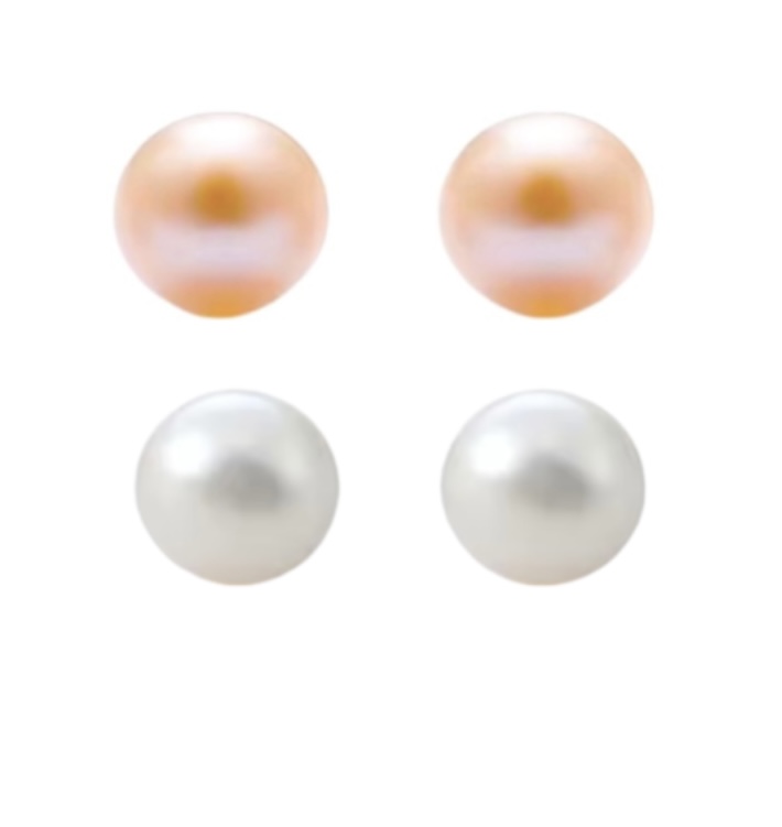 2 paar allergievrije parel oorbellen champagne en wit 8 mm