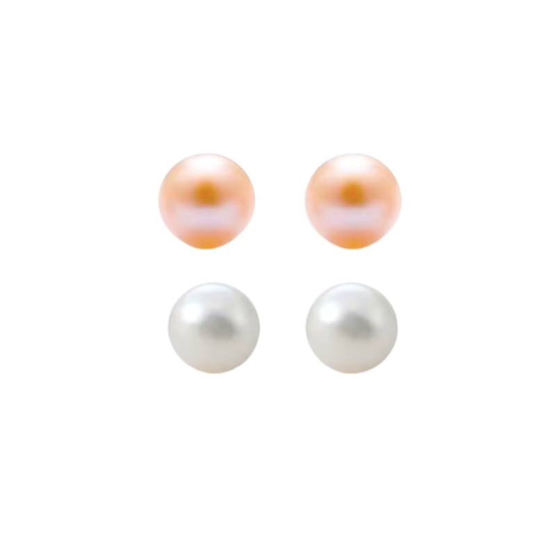 2 paar allergievrije parel oorbellen champagne en wit 8 mm