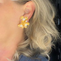 Clipoorbellen bloem goudkleurig parel  extra groot