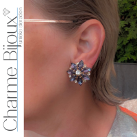 Clip oorbellen Blauw goudkleur 2.5 cm Victoria