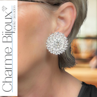 Clip oorbellen strass extra groot zilverkleur 3.5 cm