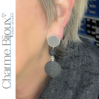 Clip oorbellen Gwen lavasteen zwart zilverkleur