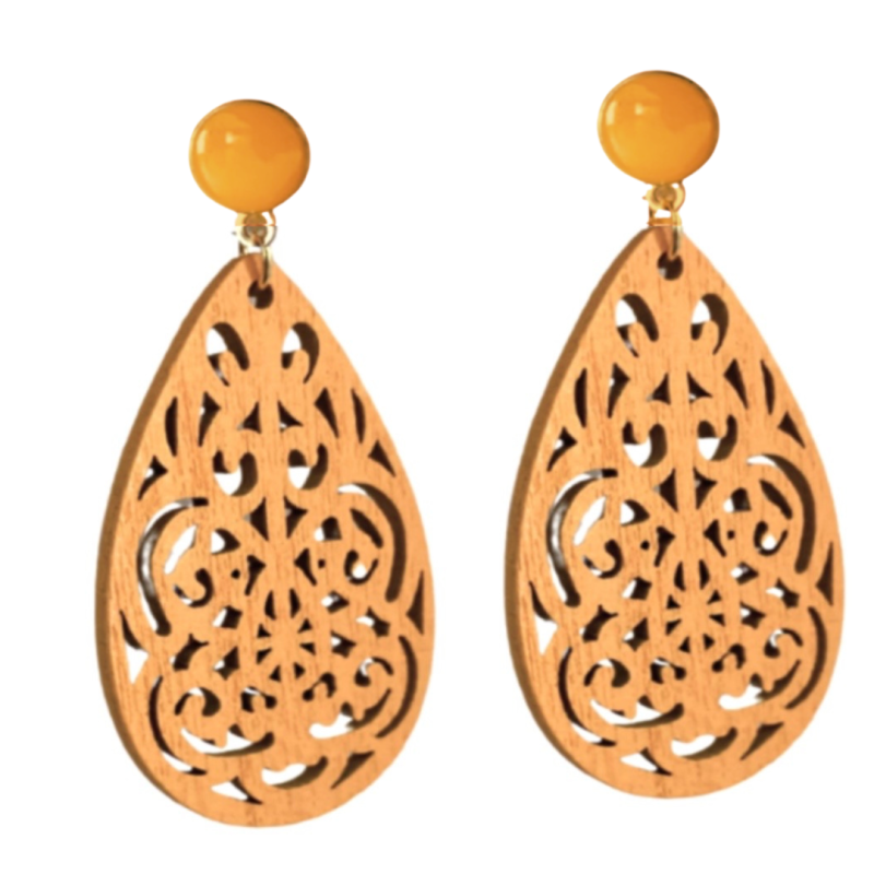 Clip oorbellen Ozark oker emaille geel hout Clip oorbellen Ozark oker emaille geel hout