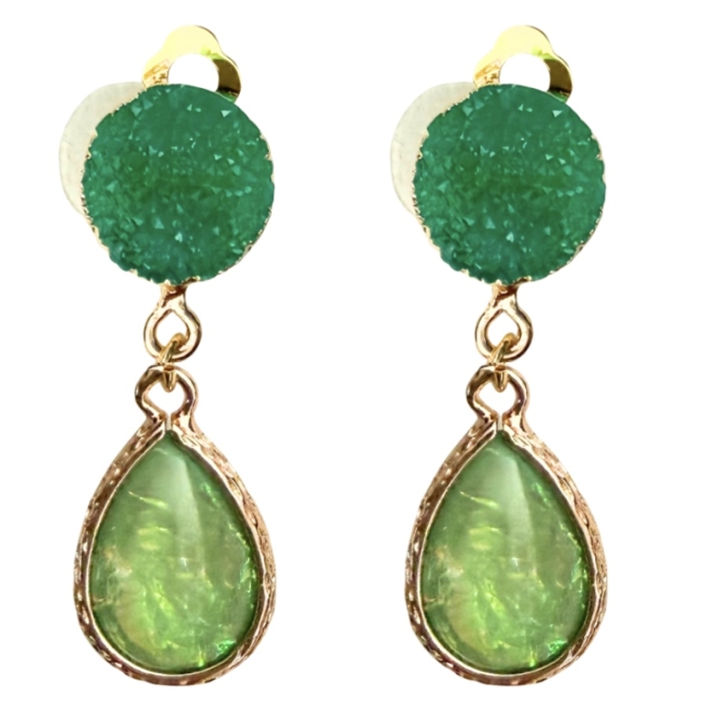 Clip oorbellen groen rock olie