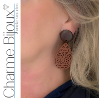 Clip oorbellen bruin hout open gewerkt Ozark