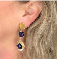 Clip oorbellen goudkleurig donker blauw