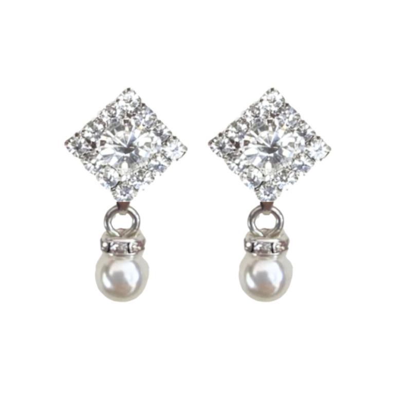 Clip oorbellen strass parel zilverkleur
