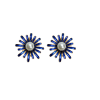 Clip oorbellen blauw bloem goudkleurig