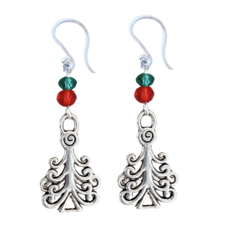 Allergievrije oorbellen kerstboom - zilver groen rood