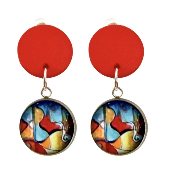 Clip oorbellen Rivka rood gekleurde hanger