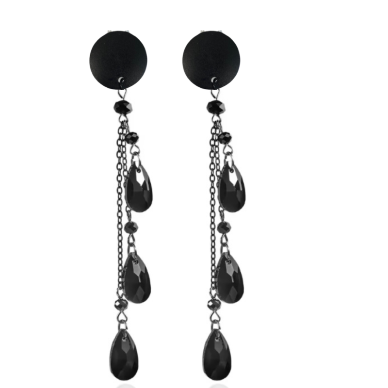 Clip oorbellen zwart lang kralen