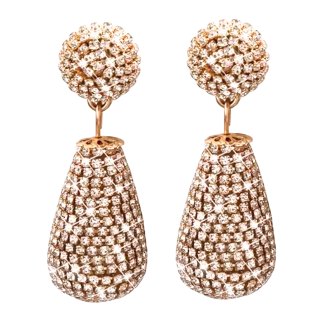 Oorbellen goudkleurig luxe strass druppel 5 cm