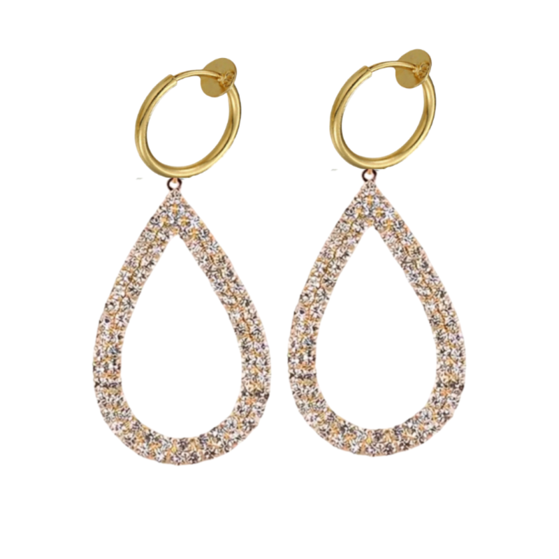 Klem oorbellen Strass goudkleurig druppel  Oana 5 cm