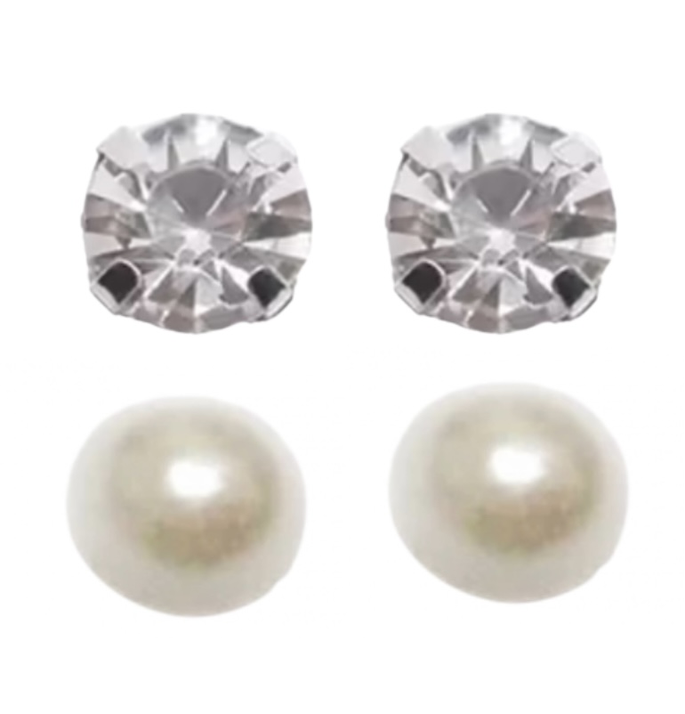 2 paar allergievrije oorbellen parel  en wit 8 mm