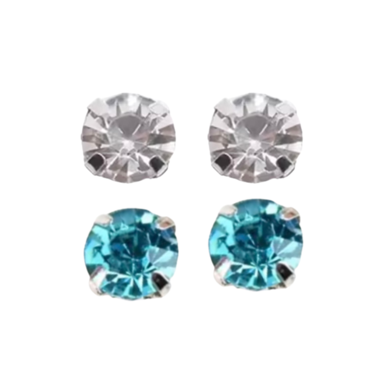 2 paar allergievrije oorbellen wit en aqua blauw 8 mm