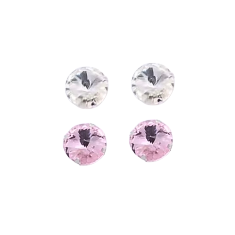2 paar allergievrije oorbellen licht roze  en wit 8 mm