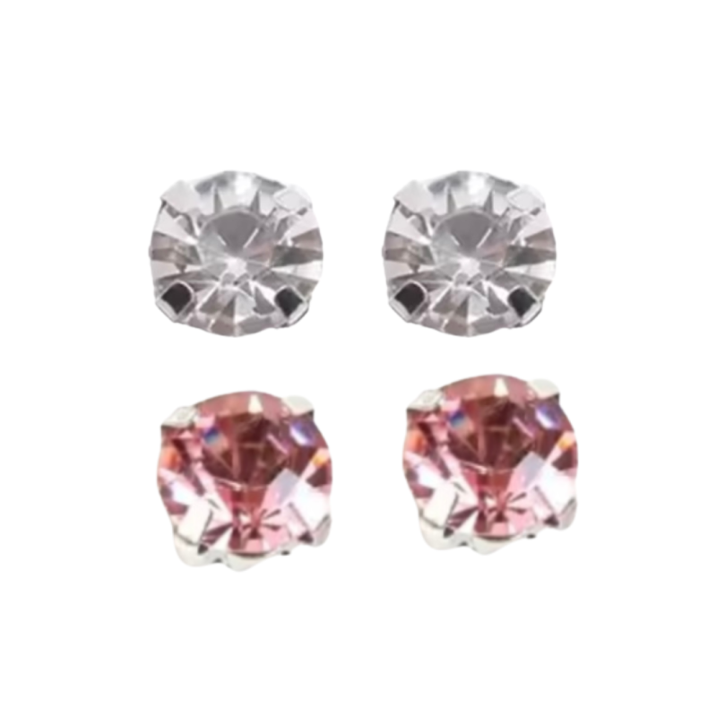 2 paar allergievrije oorbellen licht roze  en wit 8 mm