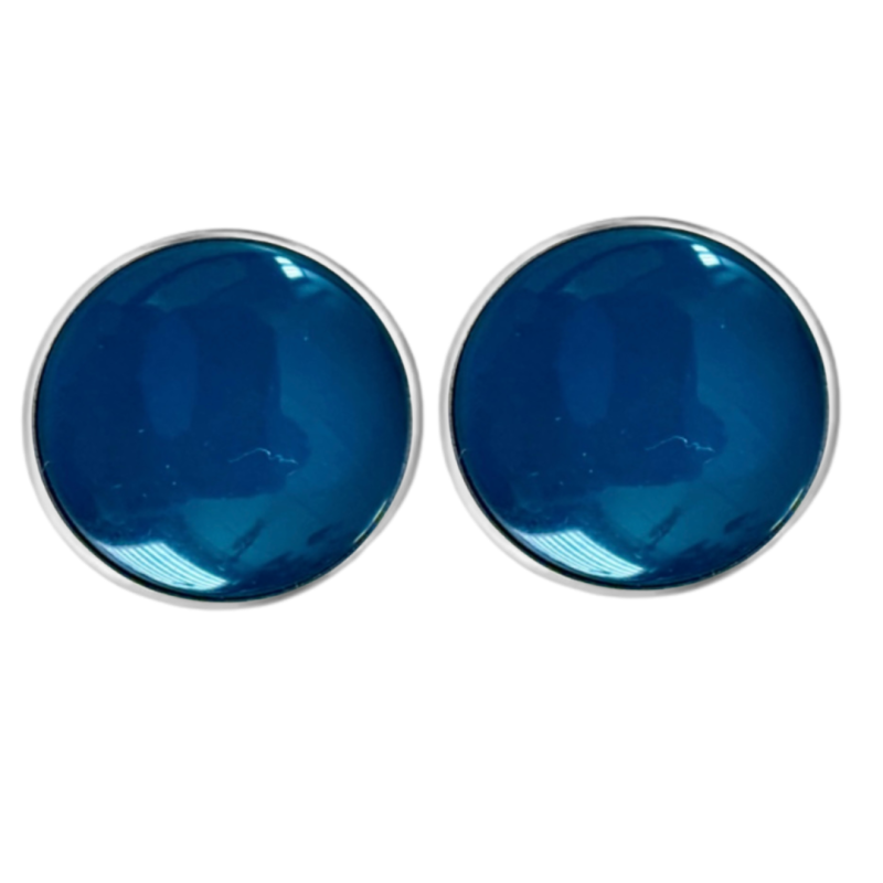 Clip oorbellen Blauw -petrol-zilverrand 2.5 cm Clip oorbellen Blauw -petrol-zilverrand 2.5 cm