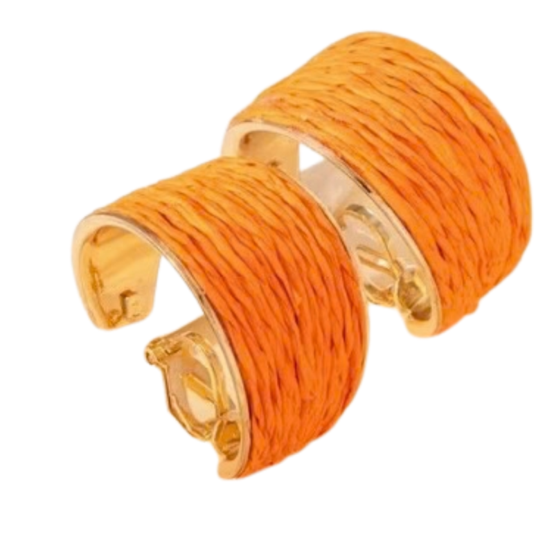 Clip oorbellen Oranje raffia goudkleur