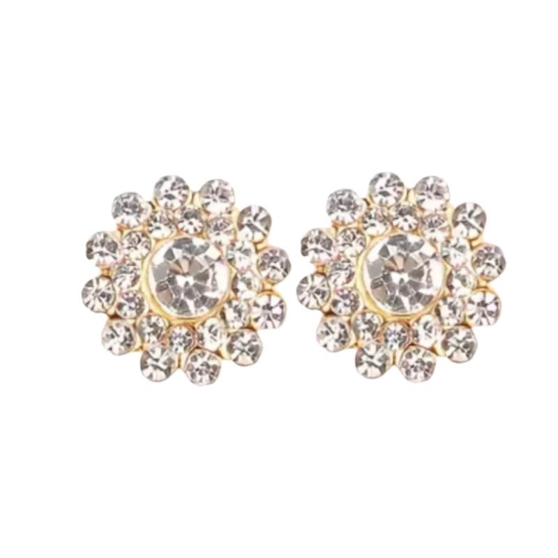 Clip oorbellen goudkleurig strass bloem 1.3 cm