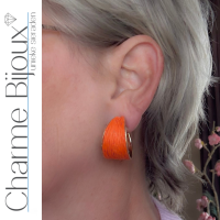 Clip oorbellen Oranje raffia goudkleur