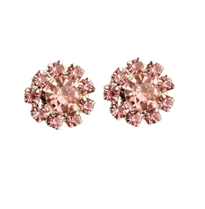 Magneet oorbellen roze strass 15 mm