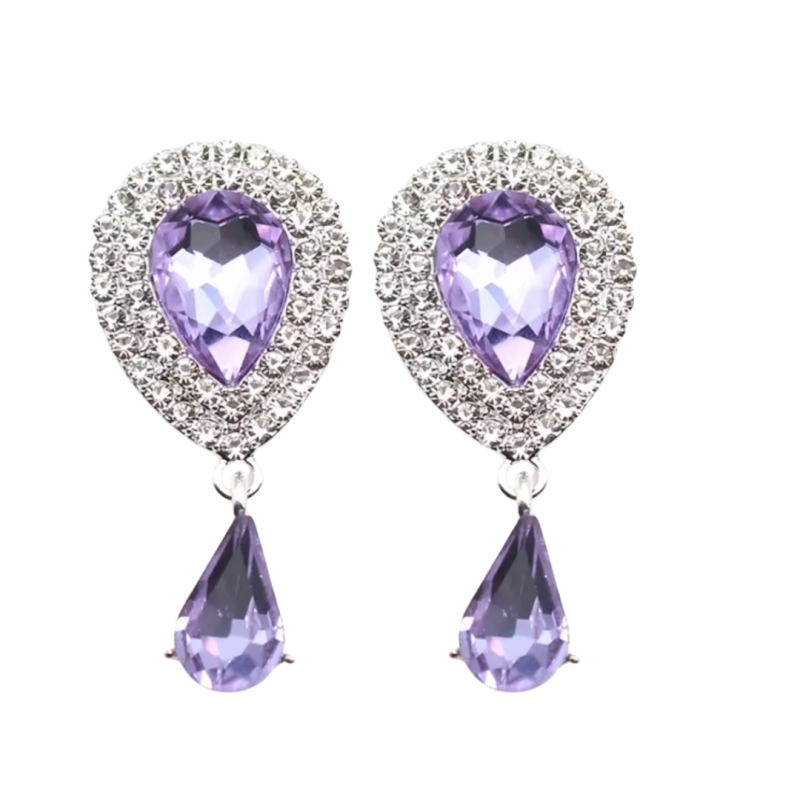 Clip oorbellen Grace paars zilverkleur strass