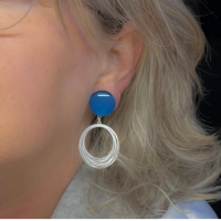 Clip oorbellen Blauw wit filigraan