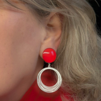 Clip oorbellen Rood wit filigraan