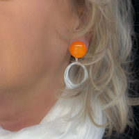 Clip oorbellen Oranje wit filigraan