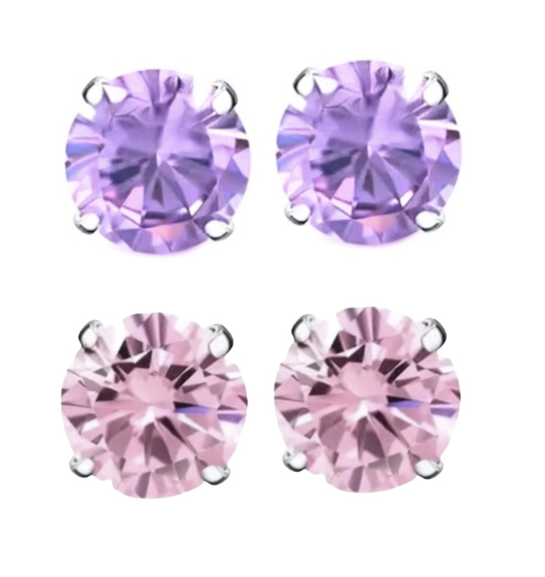 Magneet oorbellen paars en licht roze 8 mm