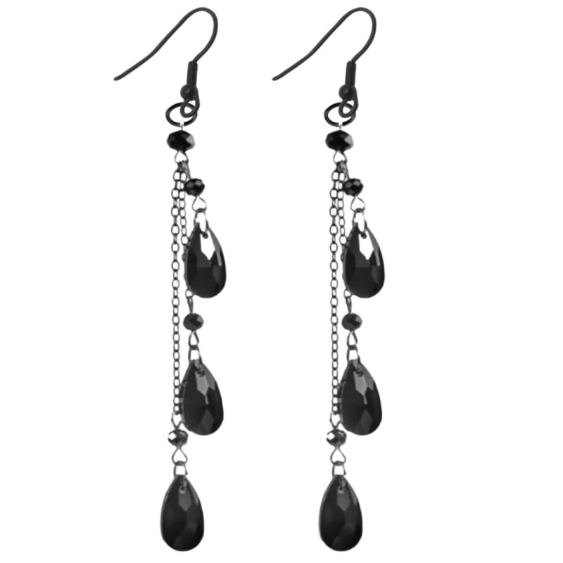 Oorbellen zwarte kralen 9 cm