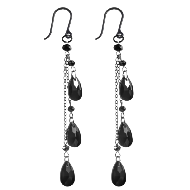 Allergievrije oorbellen zwart kralen