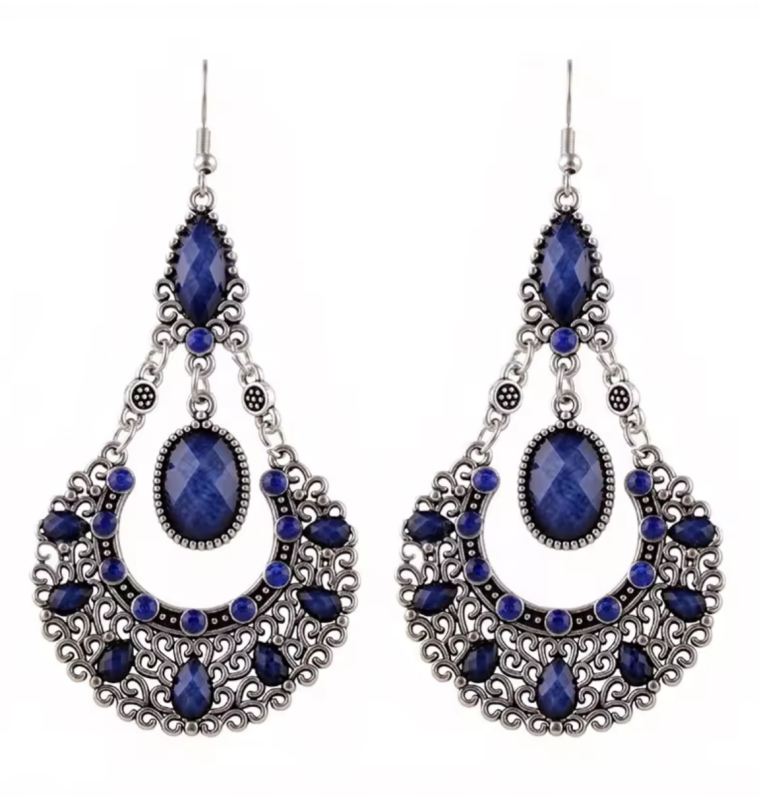Zilver oorbellen Tibetaans Blauw
