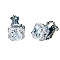 Clip oorbellen Cube granulaat strass zilverkleur