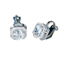 Clip oorbellen Cube granulaat strass zilverkleur