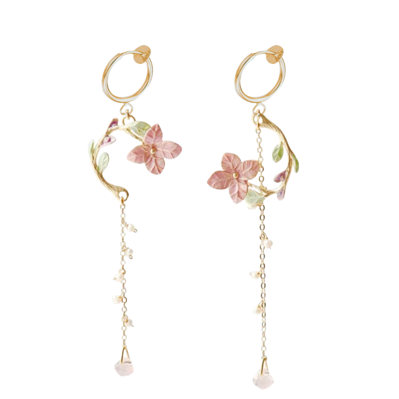 Klem oorbellen Laura goudkleurig roze