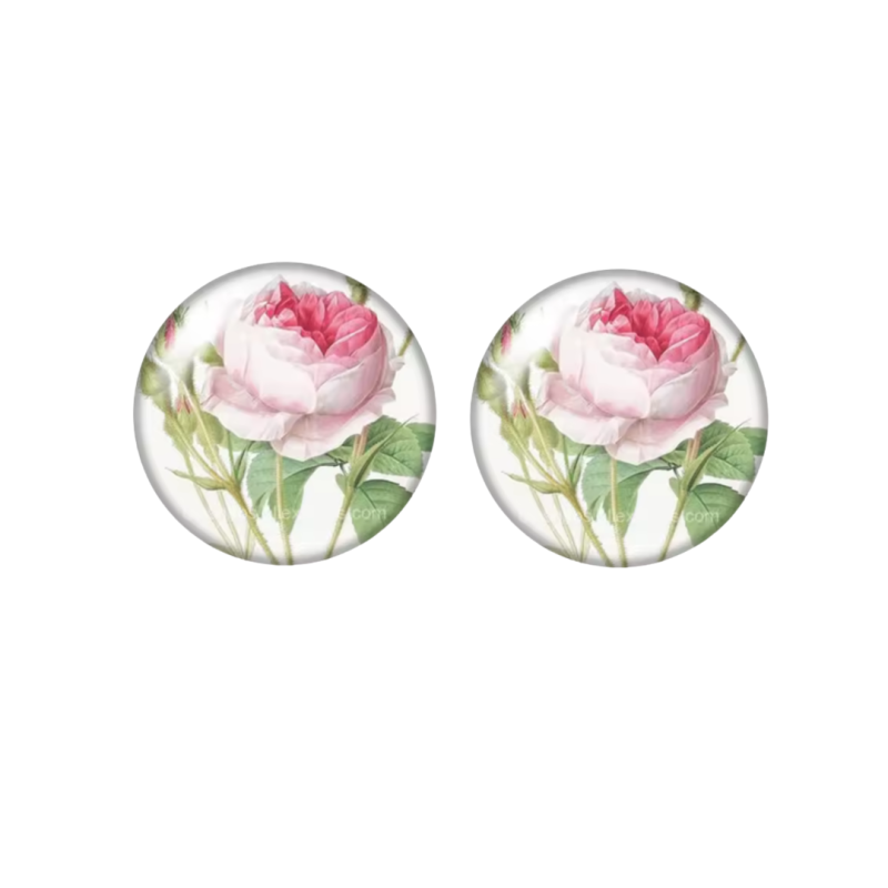 Clip oorbellen Florence roze pioen 2 cm
