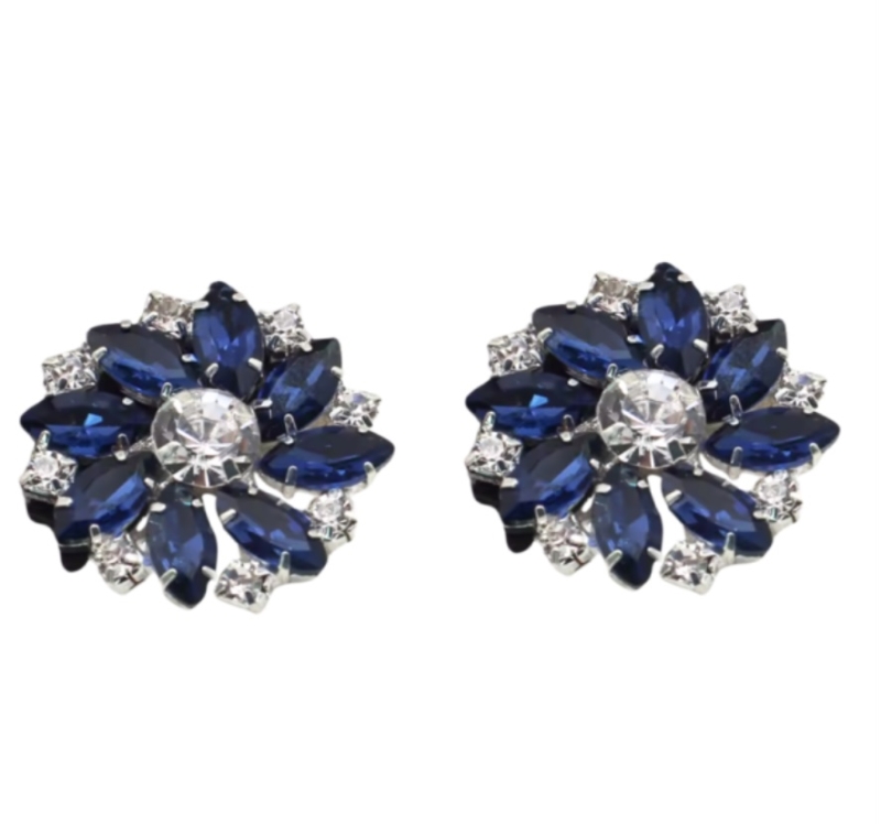 Clip oorbellen royal blauw zilverkleur 2.5 cm