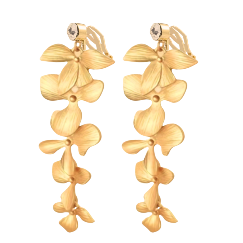 Clip  Strass oorbellen Charlotte mat goudkleur blad